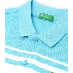 United Colors of Benetton Kids Orange & Blue Striped Polo T-Shirt image 3