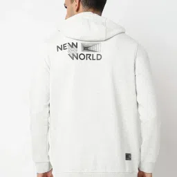 Spykar Ecru Regular Fit Printed Hooded Sweatshirt image 2