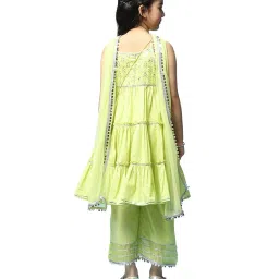 BIBA Girls Kids Lime Green Cotton Embroidered Kurta Set image 2