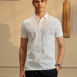 Peter England Casuals White Slim Fit Printed Polo T-Shirt-image-3