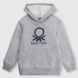 United Colors of Benetton Kids Grey Logo Print Hoodie-image-54