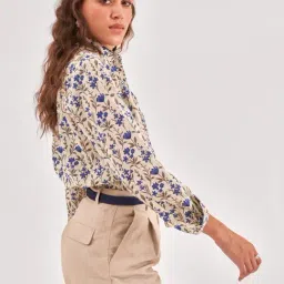 QOMN Cream Cotton Printed Shirt image 3