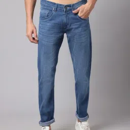 Cantabil Blue Regular Fit Lightly Washed Jeans-picture-36