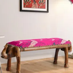 India Circus by Krsnaa Mehta Legend of the Cranes Printed Red Acacia Wood Bench-picture-11