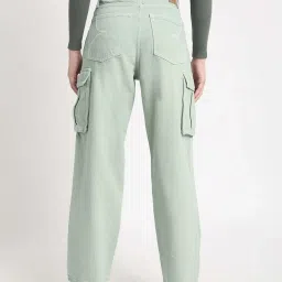 Bene Kleed Mint Green Cotton Relaxed Fit High Rise Cargo Jeans image 2