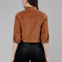 KASSUALLY Brown Cotton Relaxed Fit Crop Denim Jacket image 2