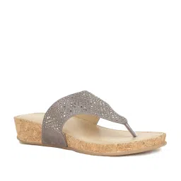 Bata Women's Grey Thong Wedges image 2