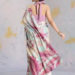 navyasa by liva Beige Printed Saree With Unstitched Blouse image 2