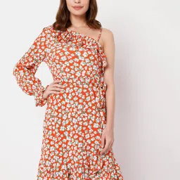 Vero Moda Red & White Floral Print Fit & Flare Dress image 1