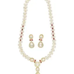 Sri Jagdamba Pearls White Aroha Necklace & Earring Set image 3