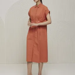 Artagai Orange Elevated Basics Pleated Shirt Dress with Concealed Placket image 2