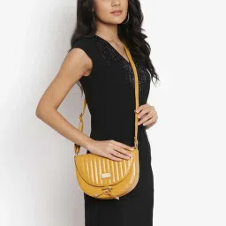 KLEIO Yellow Quilted Medium Sling Handbag image 2