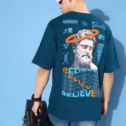 Difference of Opinion Blue Loose Fit Graphic Print Oversized Cotton Crew T-Shirt image 2