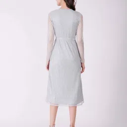 Fablestreet Grey Polyester Plain A-Line Wrap Dress image 2