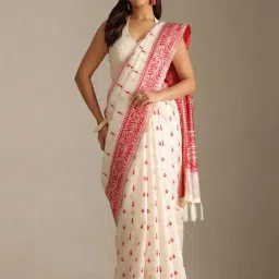 Soch Off White Tussar Embroidered Saree With Unstitched Blouse Piece-image-33