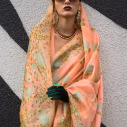 Saree Mall Peach Woven Saree With Unstitched Blouse image 2