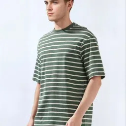 High Star Multicolor Cotton Relaxed Fit Striped T-Shirt image 3