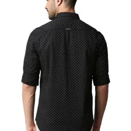 Basics Anthracite Black Cotton Slim Fit Printed Shirt image 2