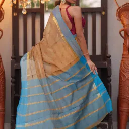 Unnati Silks Beige Cotton Woven Saree With Unstitched Blouse image 2