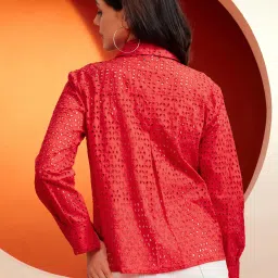 KASSUALLY Red Cotton Self Design Shirt image 2