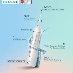 Oracura OC200 LITE Smart Plus Rechargeable Water Flosser with 200ml Water Tank Capacity (White) image 2