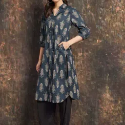 Melange By Lifestyle Indigo Cotton Regular Fit Printed Kurta image 4