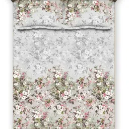 DDecor Classic Floral Grey 180 TC Cotton Double Bedsheet with 2 Pillow Covers image 2