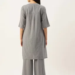 Clt.s Grey Cotton Striped Kurta Palazzo Set image 2
