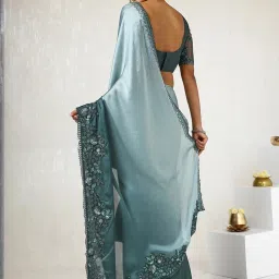 Soch Blue Embroidered Saree With Unstitched Blouse image 2