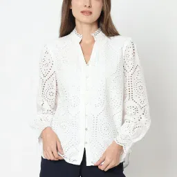 Vero Moda White Cotton Self Design Shirt image 2