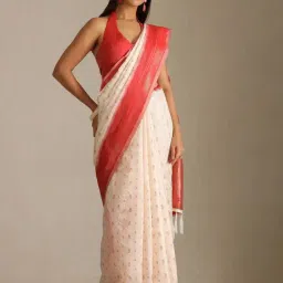 Soch Cream Tussar Woven Design Saree With Unstitched Blouse Piece-image-3
