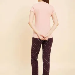 Sweet Dreams Pink & Maroon Cotton Printed T-Shirt Pyjama Set image 2