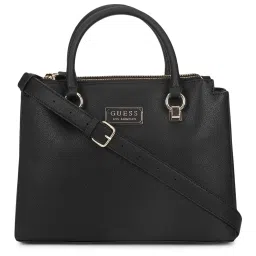 Guess Women Black Textured Satchel Bag image 2