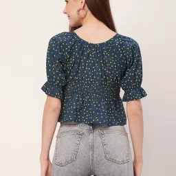 Moomaya Teal Cotton Printed Top image 2