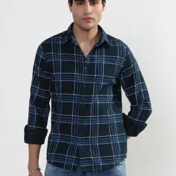 showoffff SHOWOFF Navy Slim Fit Checks Shirt-picture-48