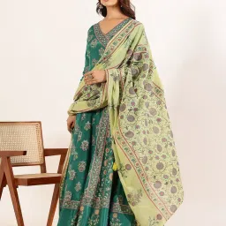 Ganga Grace Green Printed 3/4th Sleeve Angrakha Kurta with Dupatta image 2