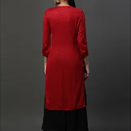 Aurelia Red Regular Fit Geometric Kurta image 2