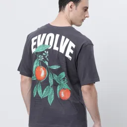 Kryptic Grey Relaxed Fit Printed Oversized Crew T-Shirt image 2