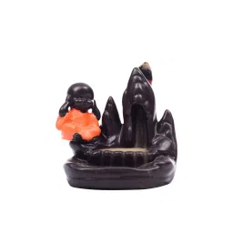 eCraftIndia Meditating Monk Buddha Smoke Fountain with 10 Backflow Cone Decorative Incense Holder image 2