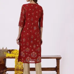W Red Polyester Floral Kurta image 2