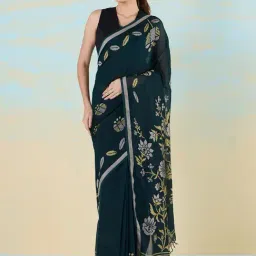 navyasa by liva Green Woven Saree With Unstitched Blouse-image-94