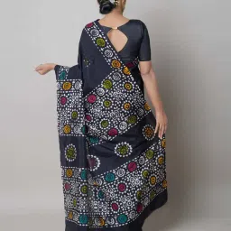 Unnati Silks Black Silk Printed Saree With Unstitched Blouse image 2