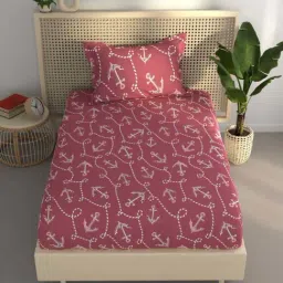 BIANCA Estonia Burgundy Cotton 116 TC 115 GSM Single Size Bedsheet With Pillow Cover-image-8