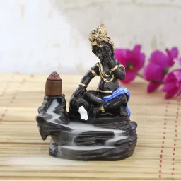 ecraftindia Lord Blue Krishna Smoke Backflow Cone Incense Holder Showpiece with 10 free Smoke Backflow Cones image 1