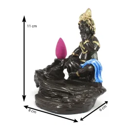 ecraftindia Lord Blue Krishna Smoke Backflow Cone Incense Holder Showpiece with 10 free Smoke Backflow Cones image 3