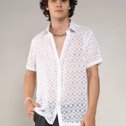 Campus Sutra White Regular Fit Self Pattern Shirt-image-6