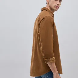 WES Casuals by Westside Tan Relaxed-Fit Corduroy Cotton Shirt image 2
