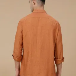 Linen Club Orange Linen Slim fit casual shirts image 2