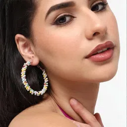 Sohi Gold Plated Party Designer Stone Hoop Earrings image 2