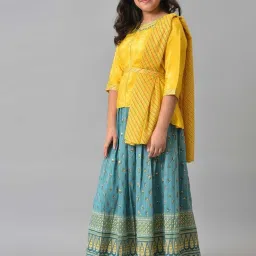 Aurelia Kids Yellow & Blue Embroidered Kurta Set image 3